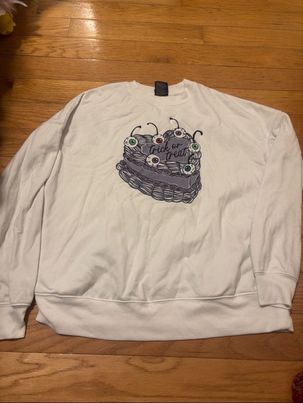 Target White Crewneck Sweatshirt with Halloween Eye-Cake Graphic